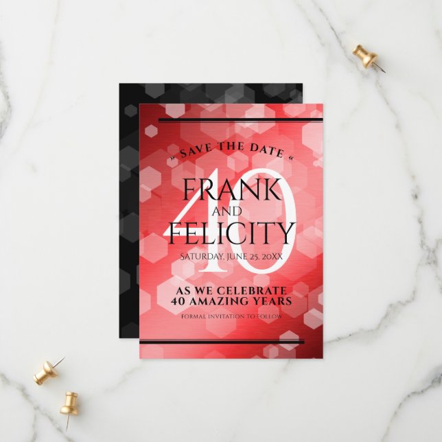 Elegant 40:e Ruby Bröllop-årsdagen Firande Spara Datumet (Fram/Back In Situ)