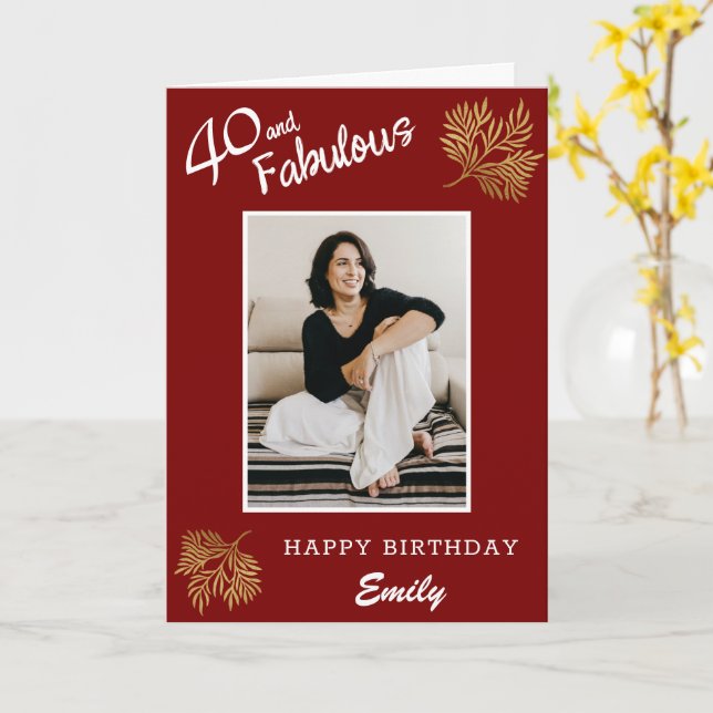 Elegant 40 och fantastisk guldblad 40-årsdag kort (Gul blomma)