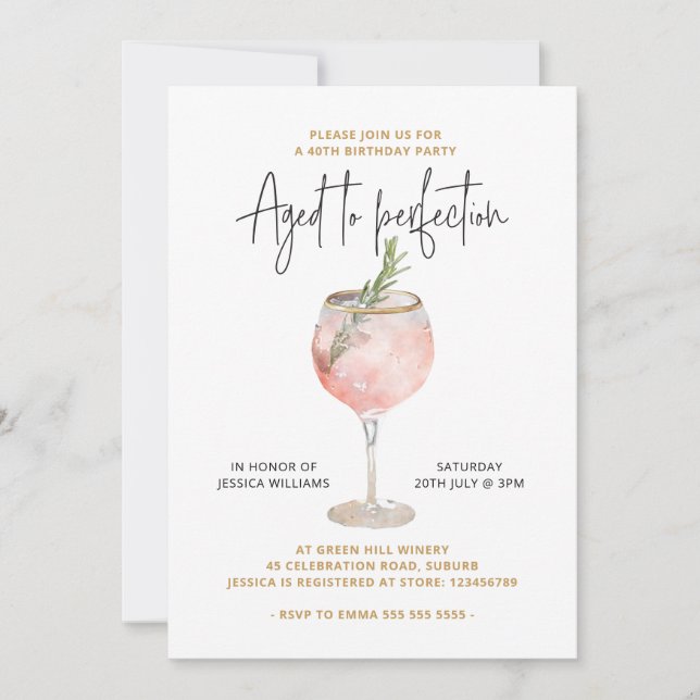 Elegant 40 Party Åldras till Perfektion Inbjudningar (Framsida)