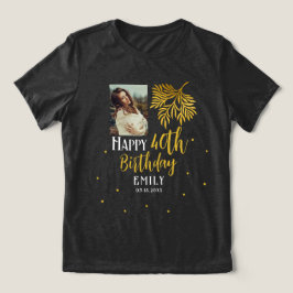 Elegant 40th Birthday Gold Foliage Photo Party T Shirt