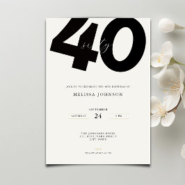 Elegant 40th Birthday Invitation - Minimal Style Inbjudningar