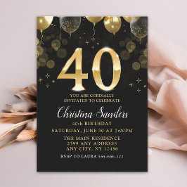 Elegant 40th Birthday Invitation with Gold Ballons Inbjudningar