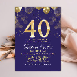 Elegant 40th Birthday Invitation with Gold Ballons Inbjudningar