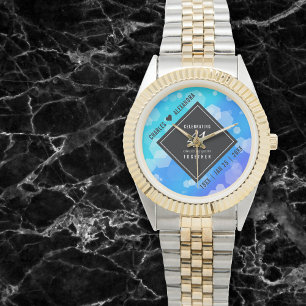 Elegant 41:a årsdagen av Blått Topaz-Bröllop Armbandsur