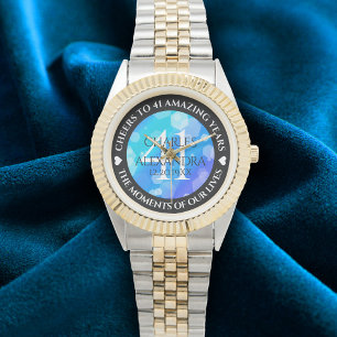 Elegant 41:a årsdagen av Blått Topaz-Bröllop Armbandsur