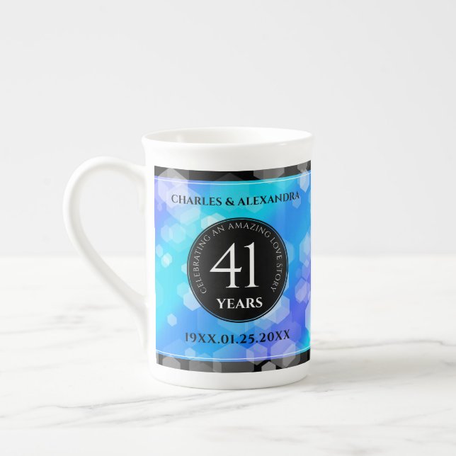 Elegant 41:a årsdagen av Blått Topaz-Bröllop Benporslin Mugg (Vänster)