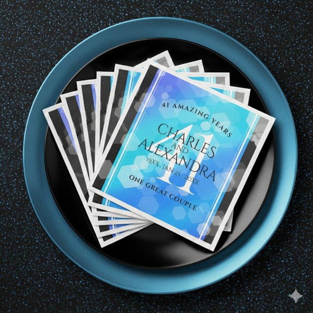 Elegant 41:a årsdagen av Blått Topaz-Bröllop Pappersservett (Elegant 41st Blue Topaz Wedding Anniversary Napkins Cover Photo)