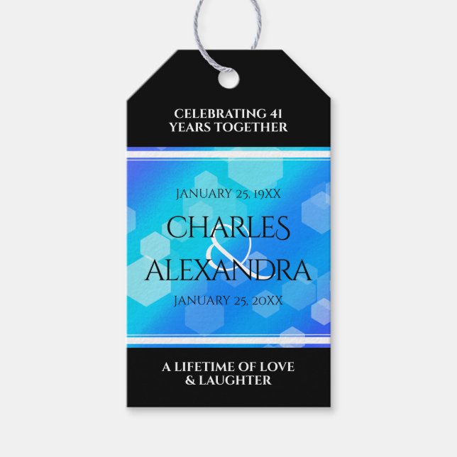 Elegant 41:a årsdagen av Blått Topaz-Bröllop Presentetikett (Framsidan)
