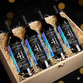Elegant 41:a årsdagen av Blått Topaz-Bröllop Vinflaska Etikett