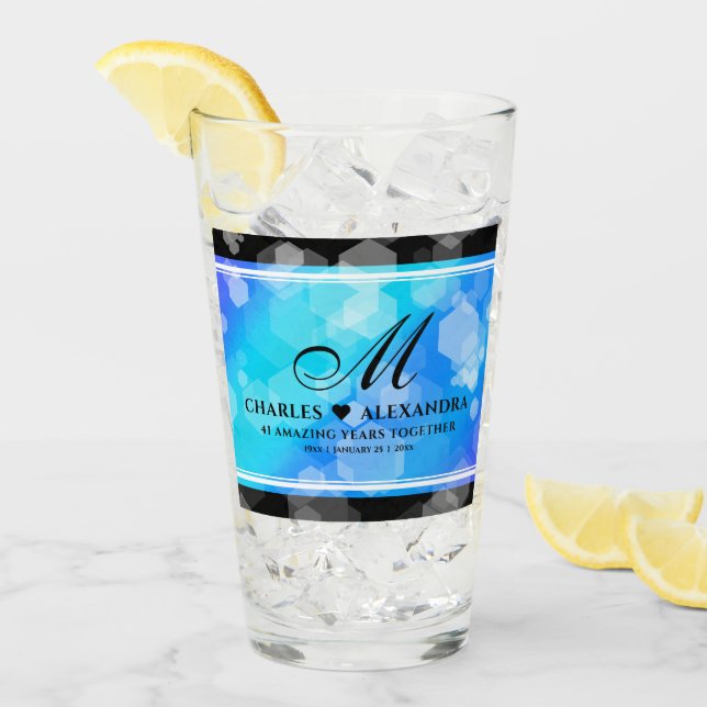 Elegant 41:a Blå Topas Bröllopsjubileum Glaskopp (Framsida Ice)