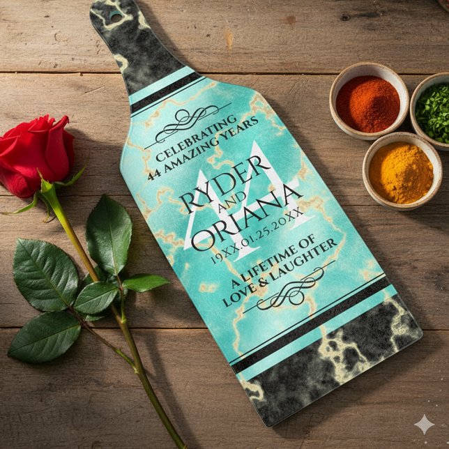 Elegant 44:e årsdagen för turkos Bröllop (44th Turquoise Wedding Anniversary Paddle Cutting Board Cover Photo)