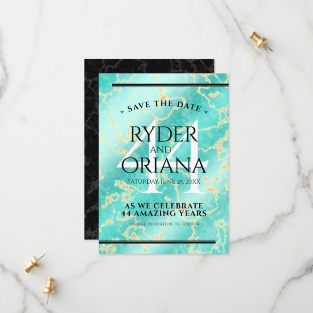 Elegant 44:e årsdagen för turkos Bröllop Spara Datumet (Fram/Back In Situ)