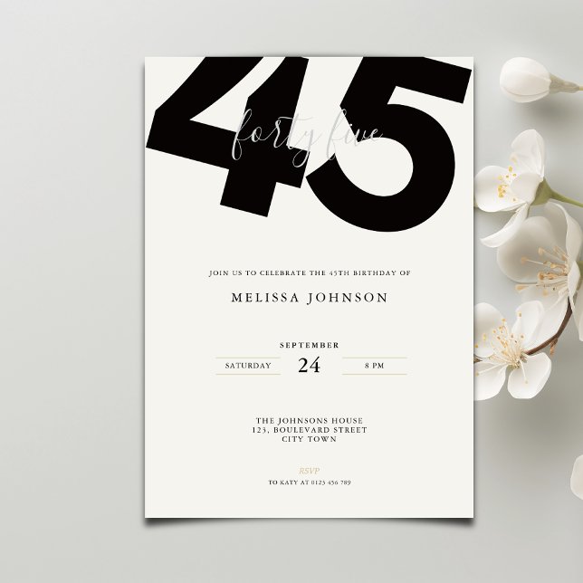 Elegant 45-års födelsedagsinbjudan - Minimal stil Inbjudningar (Skapare uppladdad)