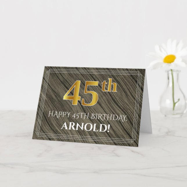 Elegant 45:e födelsedagen: Faux Wood, Faux Guld lo Kort (Liten växt)