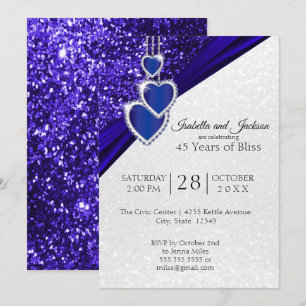 Elegant 45- eller 65-års Safir Glitter Jubileum Inbjudningar