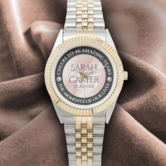 Elegant 46:e årsdagen för Bröllop Firande Armbandsur (Elegant 46th Pearl Wedding Anniversary Wristwatch Cover Photo)