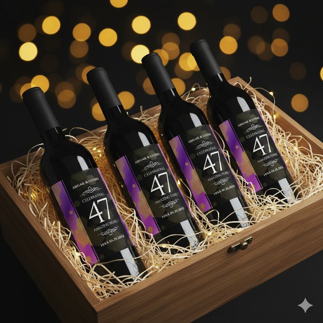 Elegant 47:e Amethyst Bröllop-årsdagen Vinflaska Etikett (47th Amethyst Wedding Anniversary Wine/Liquor Drink Label Cover Photo)
