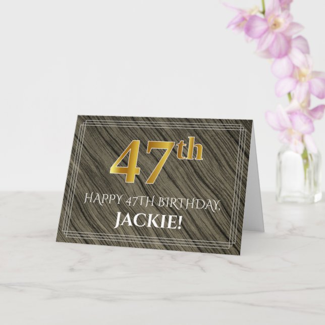 Elegant 47:e födelsedagen: Faux Wood, Faux Guld lo Kort (Orkide)
