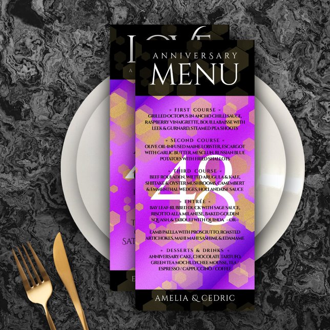 Elegant 48:e Amethyst Bröllop-årsdagen Meny (Elegant 48th Amethyst Wedding Menu Anniversary Rack Card Cover Photo.)
