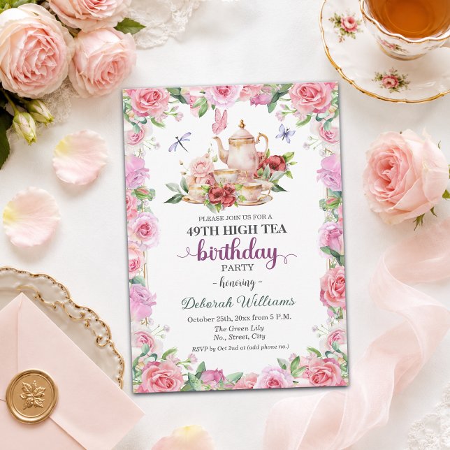 Elegant 49-årsdag Afternoon Tea-fest  Inbjudningar (Skapare uppladdad)