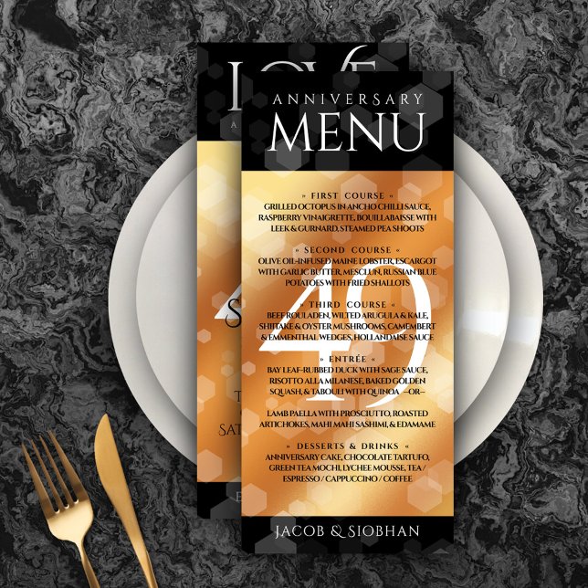 Elegant 49:e årsdagen för koppar-Bröllop Meny (Elegant 49th Copper Wedding Anniversary Menu Rack Card Cover Photo.)