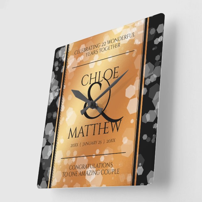 Elegant 49th för 7:e 22nd förkopprar bröllopsdag fyrkantig klocka (Vinkel)