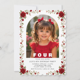Elegant 4-års födelsedagsinbjudan flicka med foto inbjudningar