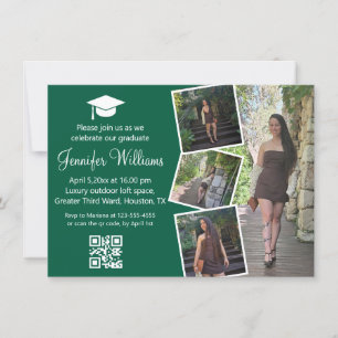 elegant 4 bilder examensfest grön qr-kod inbjudningar