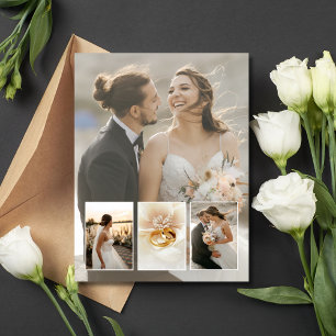 Elegant 4-bilds fotokollage bröllop tackkort vykort