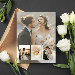 Elegant 4-bilds fotokollage bröllop tackkort vykort
