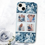 Elegant 4-Blommigt för fotoblå Vintage<br><div class="desc">Den här eleganten har en fyrfotsmall med vit gräns på en monokrom blå vintage-inspirerad bakgrund mönster i intricate lövs and blooms.</div>