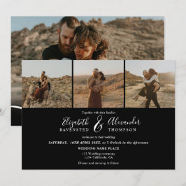 Elegant 4 Foton, modern bröllop-vit svart Inbjudningar