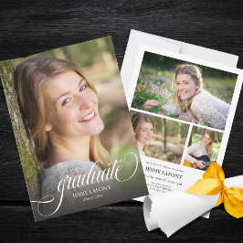 Elegant 4 Photo Calligraphy Script Studenten Inbjudningar