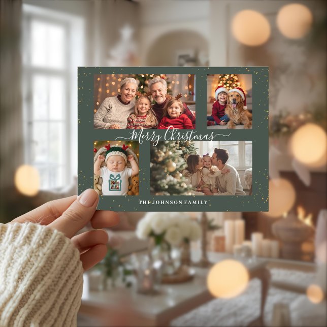 Elegant 4 Photo Christmas Card Helg Vykort (Skapare uppladdad)