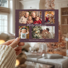Elegant 4 Photo Christmas Card Helg Vykort
