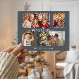 Elegant 4 Photo Christmas Card Helg Vykort