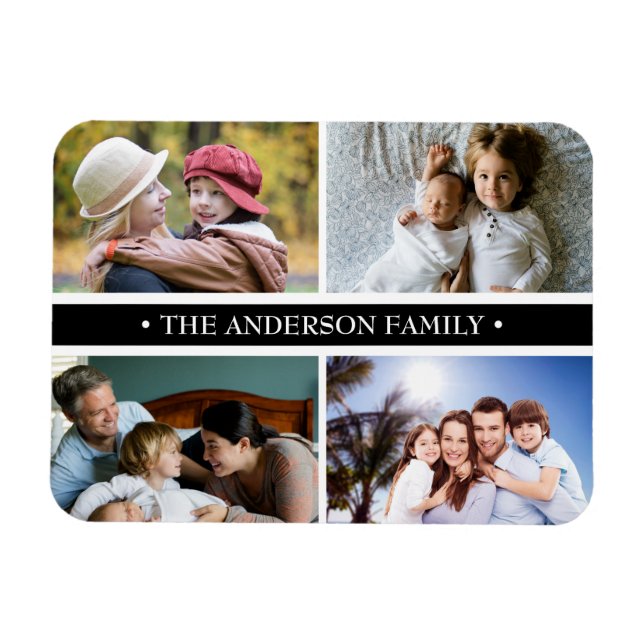 Elegant 4 Photo Collage Black Rand Magnet (Horisontell)
