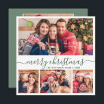 Elegant 4 Photo Collage Grönt Jul Julkort<br><div class="desc">Modern Minimalist Elegant Sage Grönt "God jul" Script 4 Photo Collage Helgdag Card. Den här snygga, vismliknande, fyra (4) fotokortsmallen har en söt fotokollage och säger "God jul"! Texten "God jul" hälsning är skriven i ett vackert handskrivet, snabbt och rostiskt svan-typsteckensnitt eller typografi i sidans grönt och vitt. På motsatt...</div>