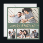 Elegant 4 Photo Collage Grönt och Guld jul Julkort<br><div class="desc">Elegant Modern Calligraphy Minimalist Sage Grönt och Guld 4 Photo Collage God jul Calligraphy Script Helgdag Card. Den här festiva, imimalistiska, vismatiska 4 (4) fotokortsmallen innehåller en söt fotokollage och säger "God jul"! Texten "God jul" hälsning är skriven i ett vackert handskrivet teckensnitt som snabbt byts ut mot svan i...</div>