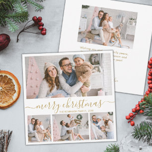 Elegant 4 Photo Collage Guld Script-jul Julkort