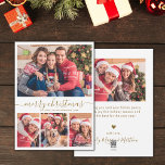Elegant 4 Photo Collage Guld Script-jul Julkort<br><div class="desc">Minimalistiskt, Elegant Calligraphy 4 Photo Collage "God jul" Script White and Guld Helgdag Card. Den här snygga, enkla, visuella, fyra (4) fotokortsmallen innehåller en söt fotokollage och säger "God jul"! Texten "God jul" hälsning är skriven i ett vackert handskrivet, snabbt och färdigt, svan i guld på vit färg-bakgrund. På motsatt...</div>