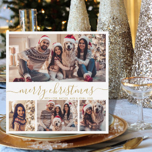 Elegant 4 Photo Collage Guld Script-jul Julkort