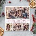Elegant 4 Photo Collage Red Script-jul Julkort<br><div class="desc">Minimalistiskt Modern Elegant Calligraphy White and Red 4 Photo Collage God jul Calligraphy Script Helgdag Card. Den här festiva, imimalistiska, vismatiska 4 (4) fotokortsmallen innehåller en söt fotokollage och säger "God jul"! Texten "God jul" hälsning är skriven i ett vackert handsbrev med ett rött och vitt teckensnitt i svan. På...</div>