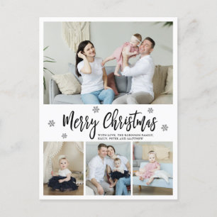Elegant 4 Photo Collage Snowflake-jul Vykort