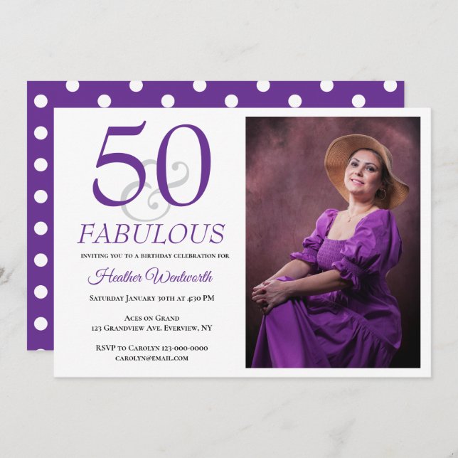 Elegant 50 and Fabulous 50th Birthday Photo Inbjudningar (Fram/baksida)