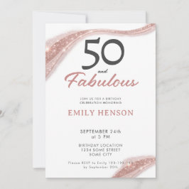 Elegant 50 and Fabulous Rose Gold Birthday Inbjudningar