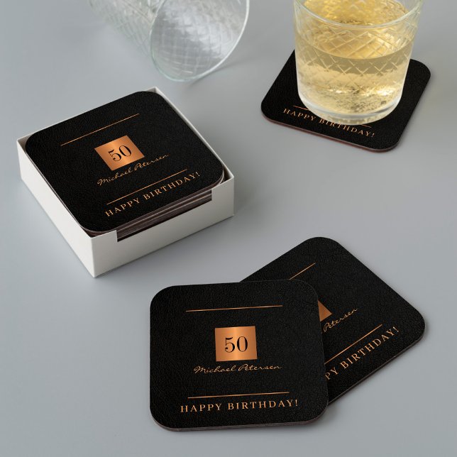 Elegant 50 år guld svart 50 år namn underlägg papper kvadrat (Skapare uppladdad)