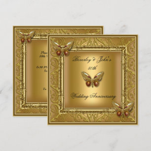 Elegant 50-års bröllopsdag Golden Damask Inbjudningar