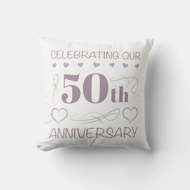 Elegant 50-års bröllopsdag lila kudde (Framsida)