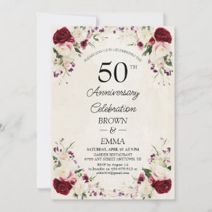 Elegant 50-års bröllopsjubileum Blommig firande Inbjudningar